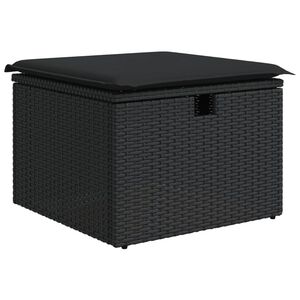 vidaXL Garden Stool with Cushion Black 55x55x37 cm Poly Rattan