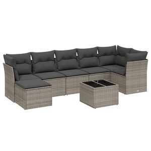 vidaXL 8 Piece Garden Sofa Set with Cushions Grey Poly Rattan