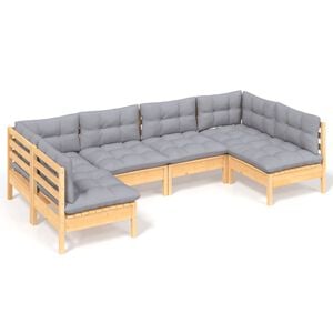 vidaXL 6 Piece Garden Lounge Set with Grey Cushions Solid Pinewood