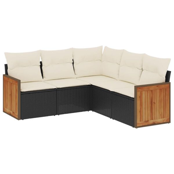 vidaXL 5 Piece Garden Sofa Set with Cushions Black Poly Rattan
