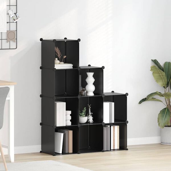 vidaXL Storage Cube Organiser with 9 Cubes Black PP