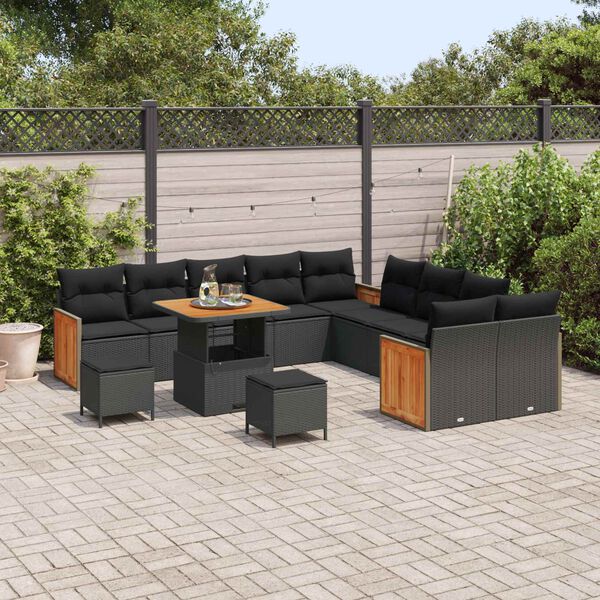 vidaXL Garden Sofa Set with Cushion 17 pcs Black Poly Rattan