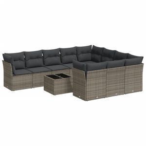 vidaXL 11 Piece Garden Sofa Set with Cushions Grey Poly Rattan