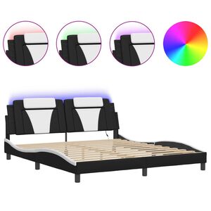 vidaXL Bed Frame "Viana" with LED without Mattress Black and White 180x200 cm