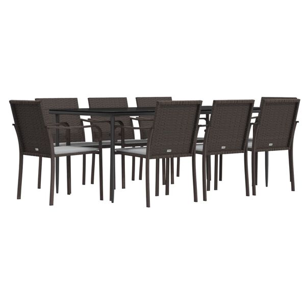 vidaXL 9 Piece Garden Dining Set with Cushions Poly Rattan and Steel