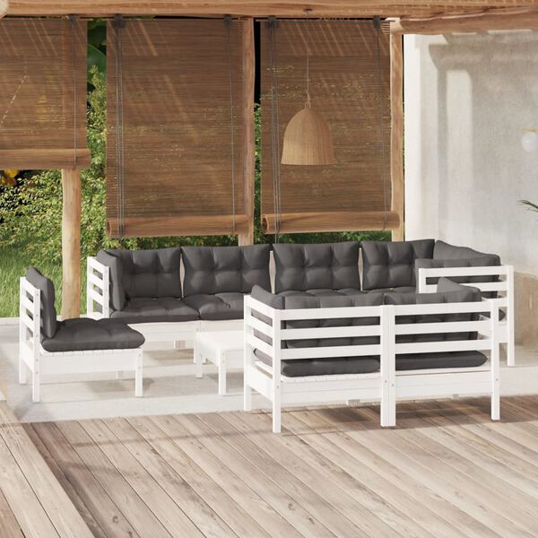 vidaXL 9 Piece Garden Lounge Set with Cushions White Solid Pinewood