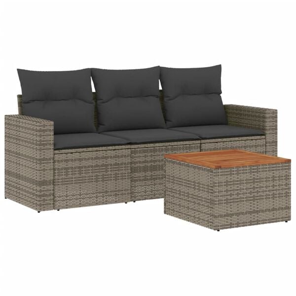 vidaXL 4 Piece Garden Sofa Set with Cushions Grey Poly Rattan