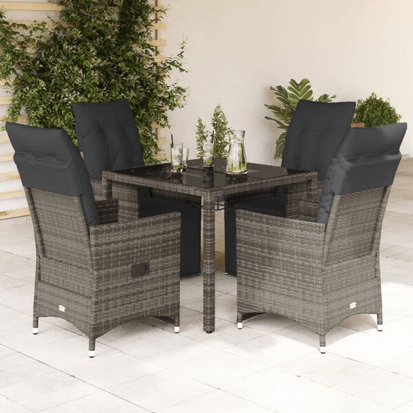 vidaXL 5 Piece Garden Bistro Set with Cushions Grey Poly Rattan