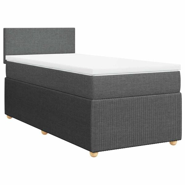 vidaXL Box Spring Bed with Mattress Dark Grey King Single Fabric