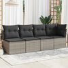 vidaXL Garden Sofa with Cushions 4-Seater Grey Poly Rattan