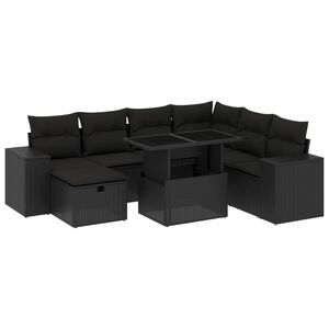 vidaXL 8 Piece Garden Sofa Set with Cushions Black Poly Rattan