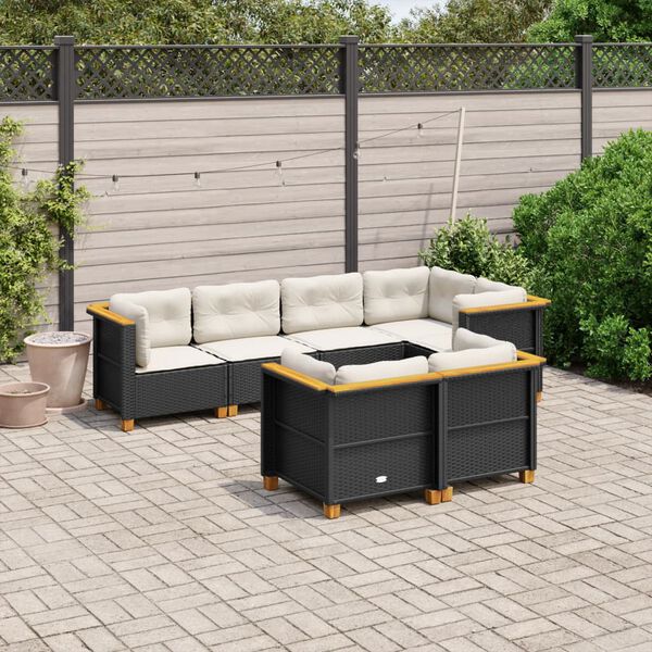 vidaXL 7 Piece Garden Sofa Set with Cushions Black Poly Rattan