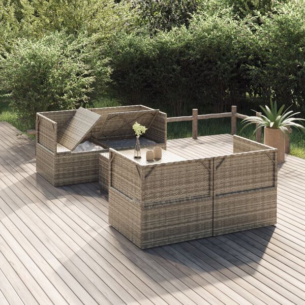 vidaXL 5 Piece Garden Lounge Set with Cushions Grey Poly Rattan