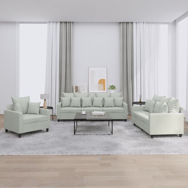 vidaXL 3 Piece Sofa Set with Cushions Light Grey Velvet