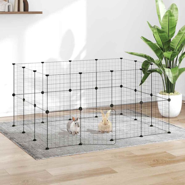 vidaXL 28-Panel Pet Cage with Door Black 35x35 cm Steel