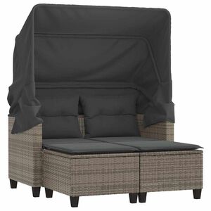 vidaXL Garden Sofa 2-Seater with Canopy and Stools Grey Poly Rattan