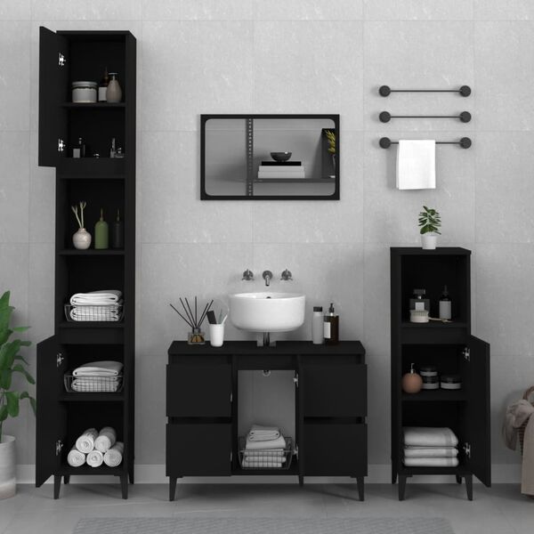 vidaXL 2 Piece Bathroom Furniture Set Black Engineered Wood