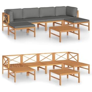 vidaXL 7 Piece Garden Lounge Set with Grey Cushions Solid Teak Wood