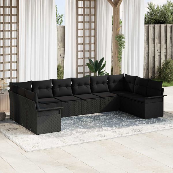 vidaXL Garden Sofa Set with Storage 10 pcs Black Poly Rattan