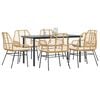 vidaXL 7 Piece Garden Dining Set with Cushions Brown Poly Rattan Glass