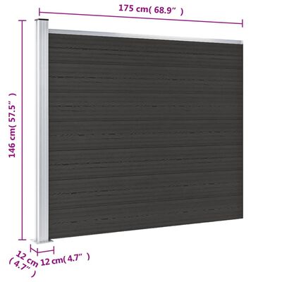 vidaXL Fence Panel WPC 175x146 cm Black