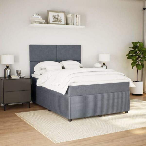 vidaXL Box Spring Bed with Mattress Dark Grey Queen Velvet