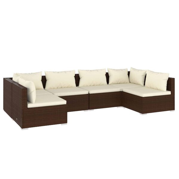 vidaXL 6 Piece Garden Lounge Set with Cushions Poly Rattan Brown