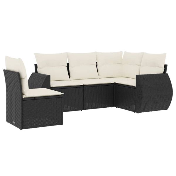 vidaXL 5 Piece Garden Sofa Set with Cushions Black Poly Rattan