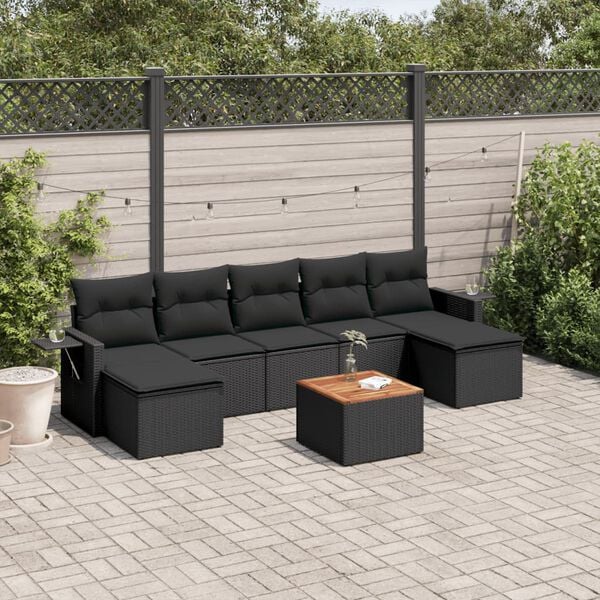 vidaXL 8 Piece Garden Sofa Set with Cushions Black Poly Rattan