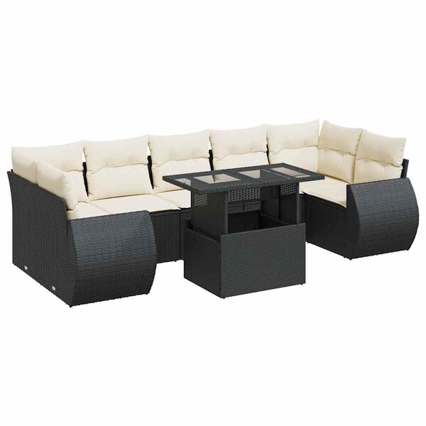 vidaXL 8 Piece Garden Sofa Set with Cushions Black Poly Rattan