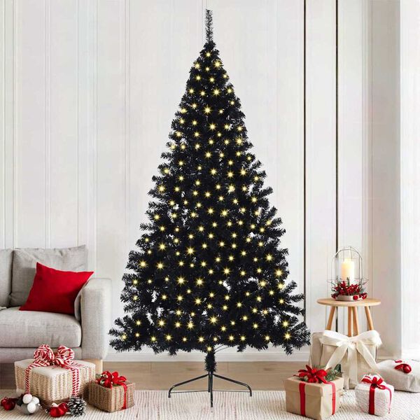 vidaXL Artificial Pre-lit Christmas Tree Black 210 cm PVC