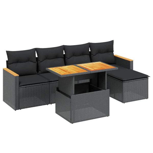 vidaXL 6 Piece Garden Sofa Set with Cushions Black Poly Rattan