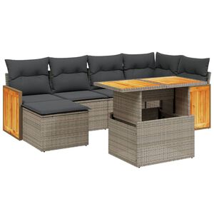 vidaXL 7 Piece Garden Sofa Set with Cushions Grey Poly Rattan