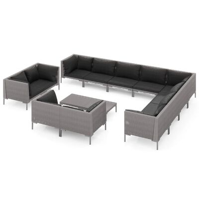 vidaXL 13 Piece Garden Lounge Set with Cushions Poly Rattan Dark Grey