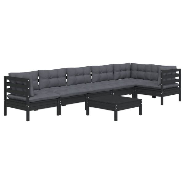 vidaXL 7 Piece Garden Lounge Set with Cushions Black Pinewood