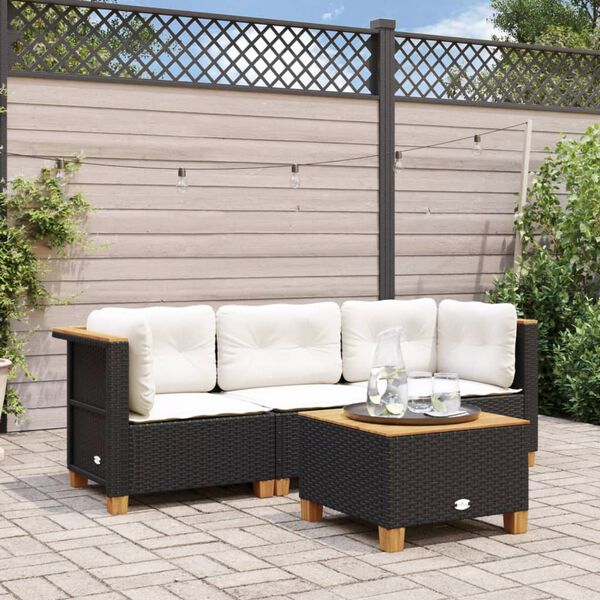 vidaXL Garden Sofa with Cushions 3-Seater Black Poly Rattan