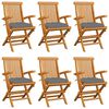 vidaXL Folding Chairs with Grey Cushions 6 pcs Solid Teak Wood