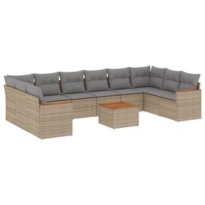 vidaXL 11 Piece Garden Sofa Set with Cushions Mix Beige Poly Rattan
