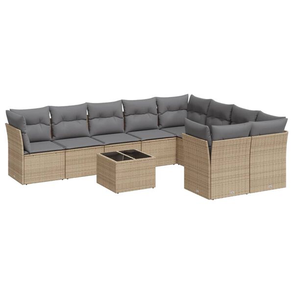vidaXL 10 Piece Garden Sofa Set with Cushions Beige Poly Rattan