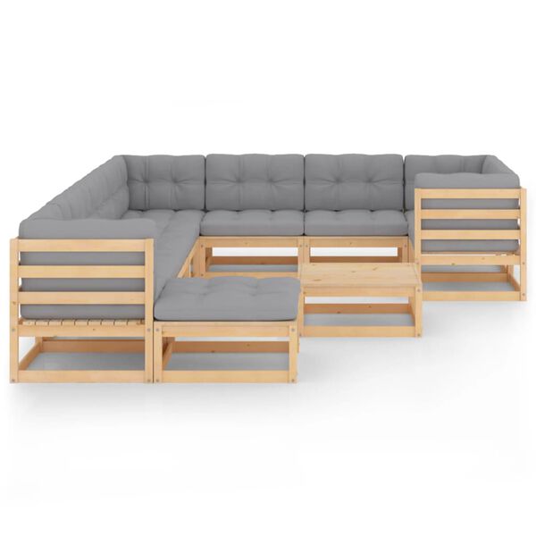 vidaXL 11 Piece Garden Lounge Set with Cushions Solid Pinewood