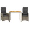vidaXL 3 Piece Garden Bistro Set with Cushions Grey Poly Rattan