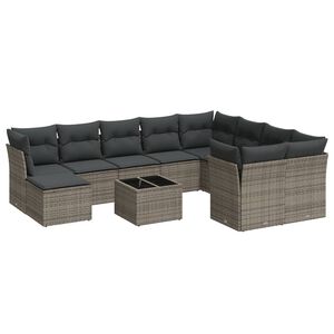 vidaXL 11 Piece Garden Sofa Set with Cushions Grey Poly Rattan