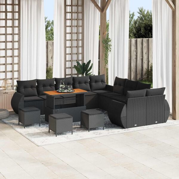 vidaXL Garden Sofa Set with Cushion with Storage 14 pcs Black