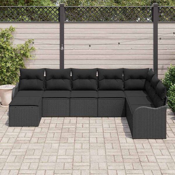 vidaXL Garden Sofa Set 8 pcs Black Poly Rattan