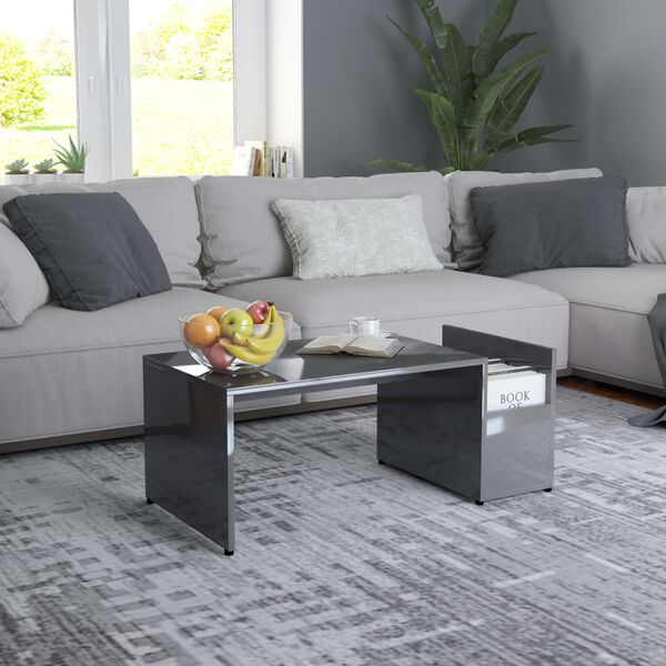 vidaXL Coffee Table High Gloss Grey 90x45x35 cm Engineered Wood