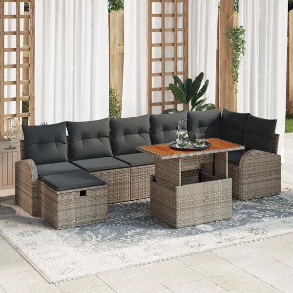 vidaXL Garden Sofa Set Height-Adjustable 8 pcs Grey Poly Rattan