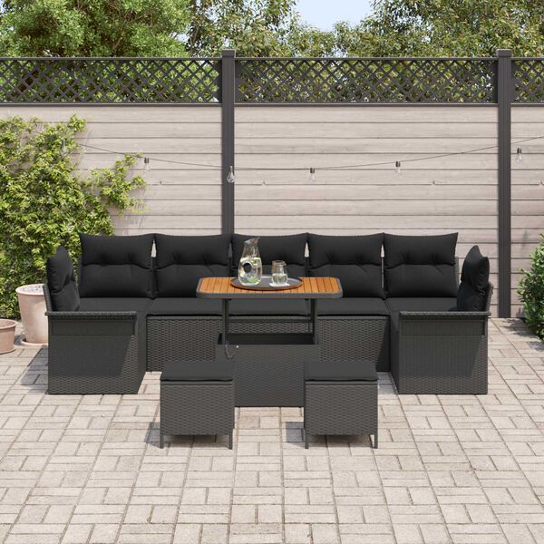 vidaXL Garden Sofa Set Height-Adjustable 10 pcs Black Poly Rattan