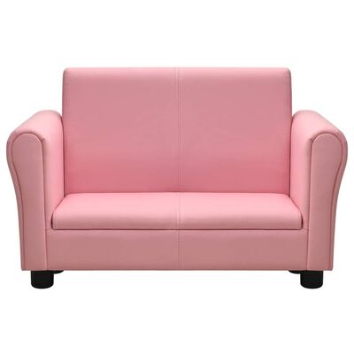 vidaXL Children Sofa with Stool Pink Faux Leather