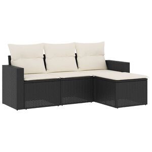 vidaXL 4 Piece Garden Sofa Set with Cushions Black Poly Rattan