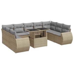 vidaXL 10 Piece Garden Sofa Set with Cushions Beige Poly Rattan